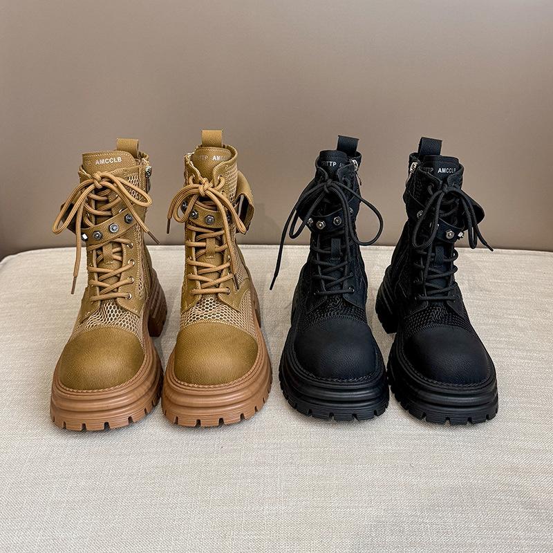 Hollow Martin Boots Women's New Summer Thin Breathable Inner Heightening Thick-soled Hiking Shoes Mesh Short Boots