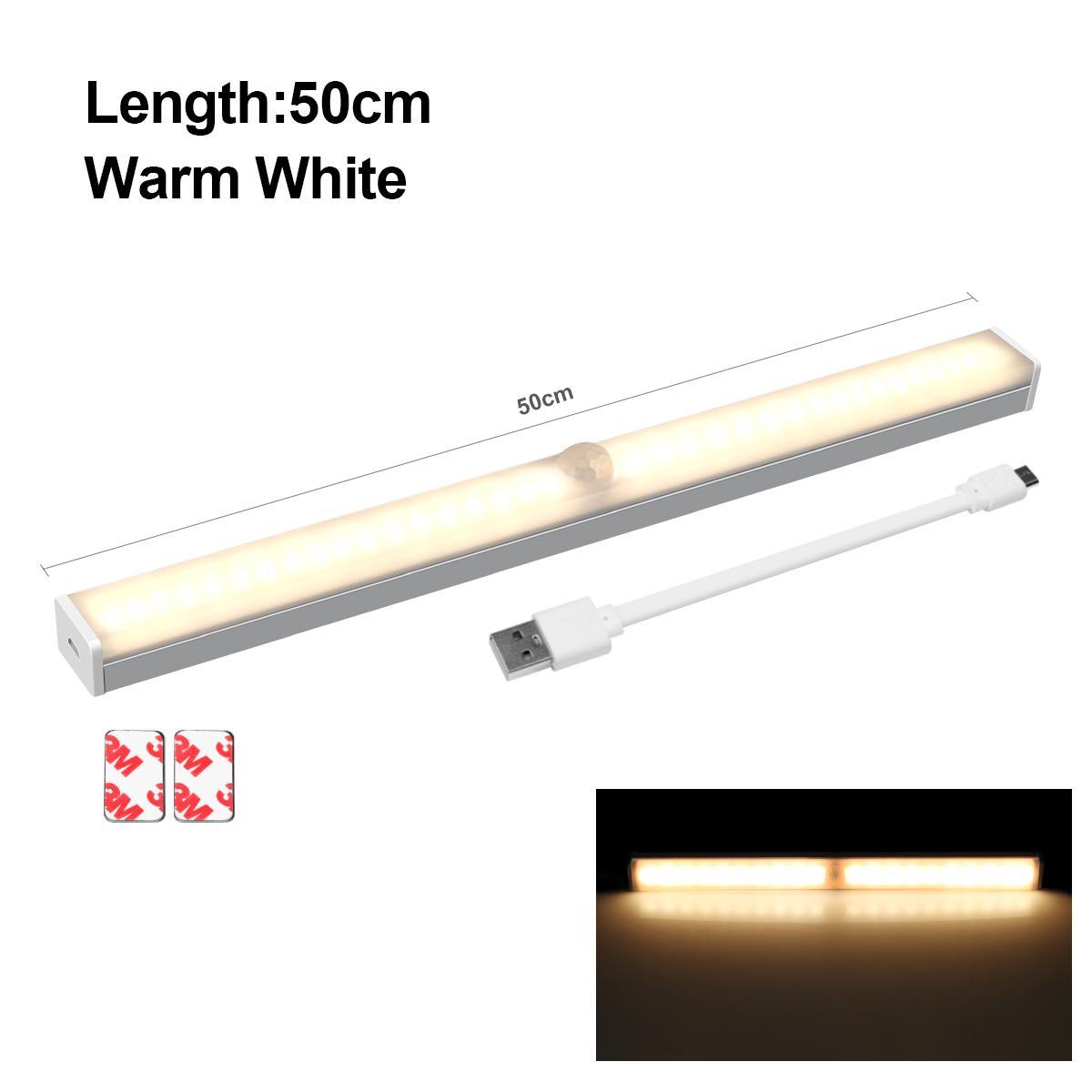 

Магнитный USB перезаряжаемый PIR датчик движения, светодиодная трубка, портативный ночник, бар для кухни, спальни, шкафа, шкафа, освещение 50CM теплый белый
