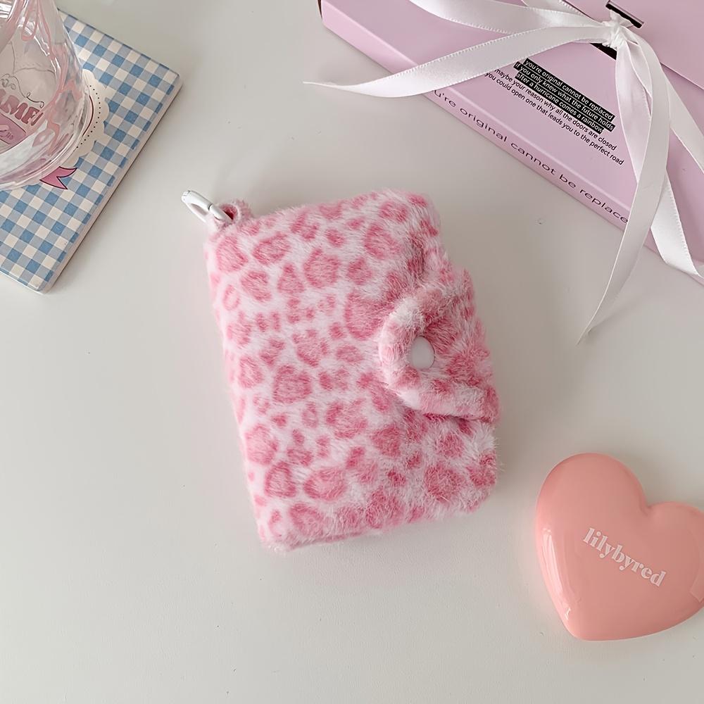 Cute Plush Leopard Pattern Snap Card Bag for Girls Mini Storage Wallet Coin Wallet Pendant Earphone Bag Women's Gifts