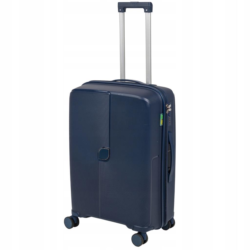 Walizka średnia ciemnoniebieska - podróżna, na kółkach, elegancka, funkcjonalna i pojemna wowbag 7918 m dark blue