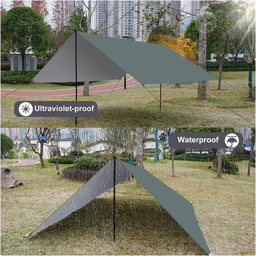 Waterproof Camping Sunshade, Portable Tent Tarpaulin, UV-Protective Sunshade, Multi-Functional Outdoor Camping Gear - Gray
