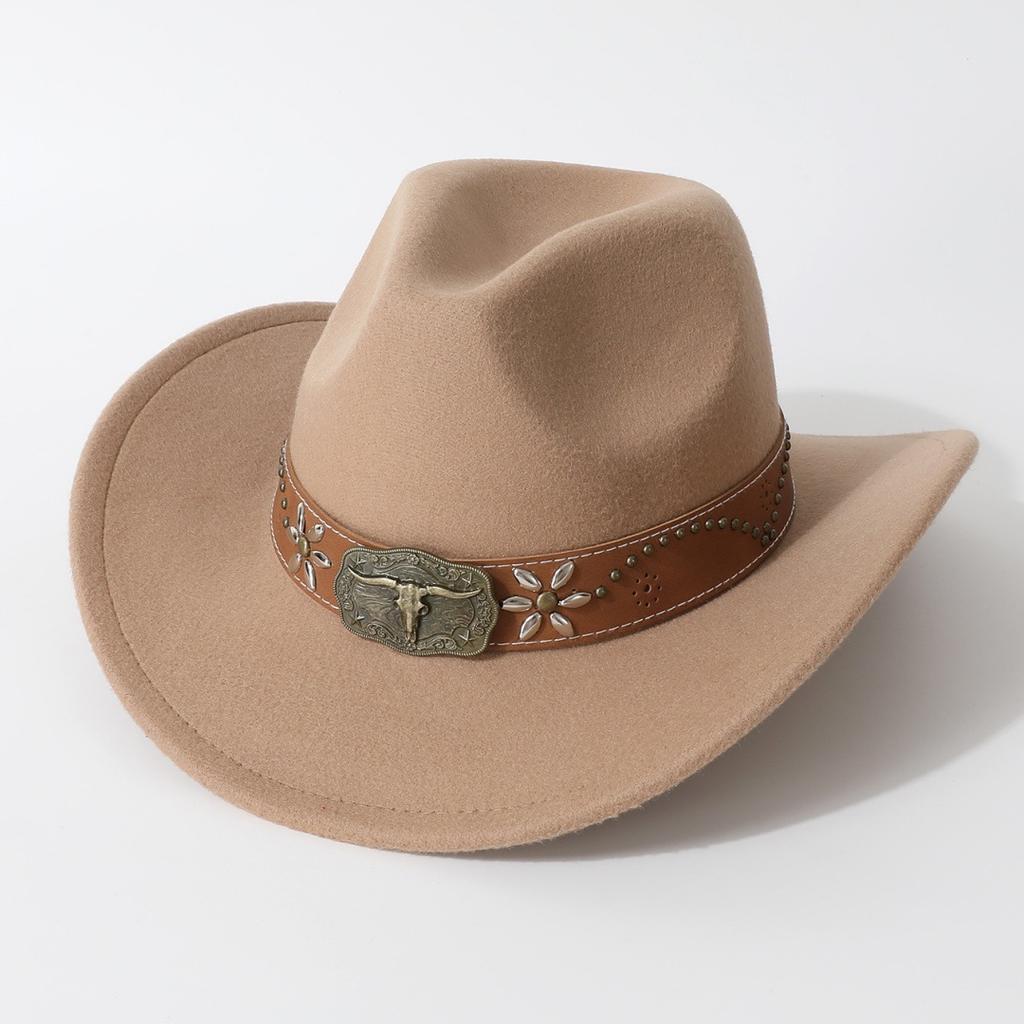 Cappello da cowboy western unisex unico con tesa arrotolata e sommità a forma di cuore, adatto per autunno e inverno