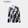 Women's Silk Blend Scarf Collar Indigo Print Shirt