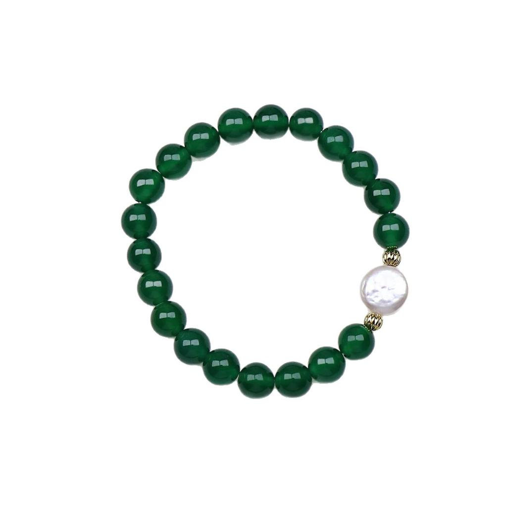 Wysokiej jakości Bransoletka z Zielonego Agatu Chalcedonu i Pereł - Chiński Styl Damska Biżuteria z Koralików