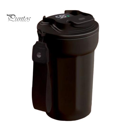 

Стакан з нержавіючої сталі, 450 мл, подвійна стінка, вакуумна ізоляція, кавова чашка з герметичною кришкою, багаторазова термочашка для гарячих і холодних напоїв, цифрова чорний