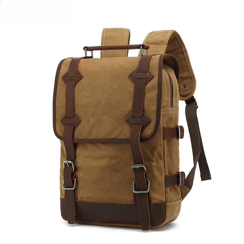 Backpack Men's Vintage Shoulder Travel Bag with Crazy Horse Skin Student Travel Bag Oil Wax Waterproof