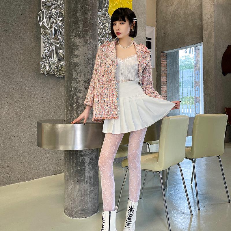 Spring Summer Japanese Fishnet Stockings Pure White Black Silk Bow Pantyhose for Slim Sexy Legs