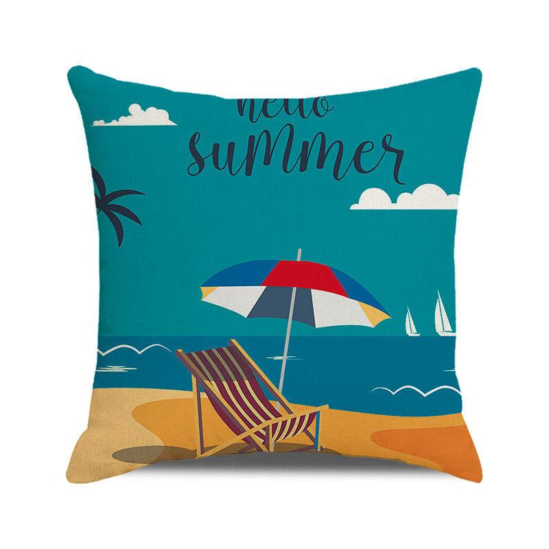 Watercolor Summer Beach Digital Printing Short Plush Pillow Covers for Car Sofa Office Cushion Cover Home Goods 60x60cm