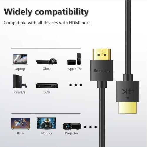 Senetem HDMI Cable 3m HDMI2.0 Standard Slim Thin High Speed ??18Gbps 4K@60Hz/HDR/ARC/3D/Ethernet Compatible with TVs, PS5/4/3, Xbox, Nintendo Switch,