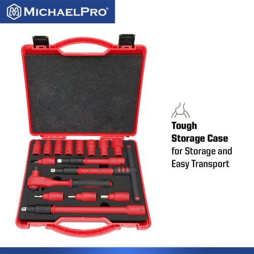 MichaelPro 16-Piece 3/8-Inch Drive VDE Insulated Tool Set, Includes Sockets, Bits, Sockets, Wrenches, and Ratchets, MP005047