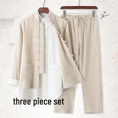Herren Jugend Leinen Tang Anzug - Chinesischer Stil Zhongshan Jacke Hanfu Set