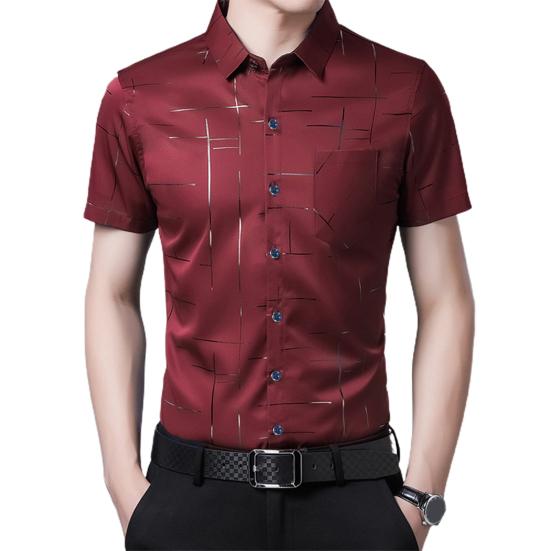 Men Shirt Business Formal Turn-down Collar Silky Summer Top for Work