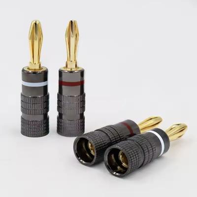 4 Stück Neue Gun Metal BANANENSTECKER 24K Vergoldet 4MM Bananenstecker mit Schraubverschluss Für Audiobuchse Lautsprecherstecker Weiß&Rot
