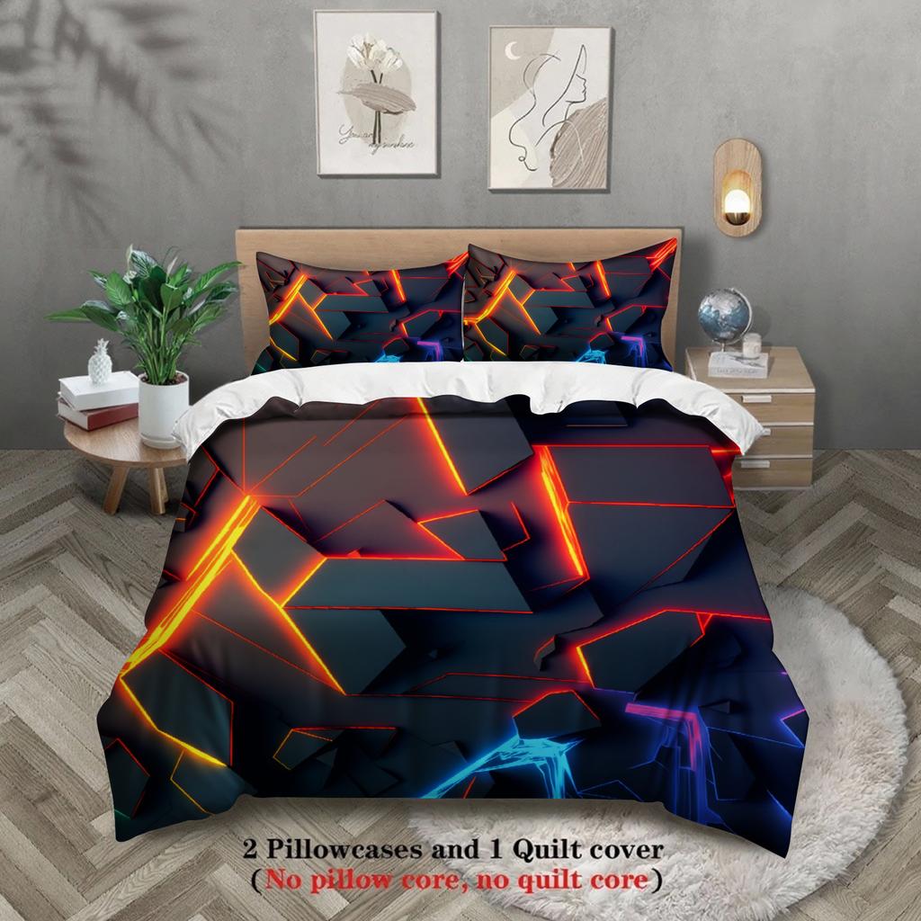 2/3Pcs Breathable Geometric Pattern Duvet Cover Set, All Season Machine Washable Bedding with Pillowcases