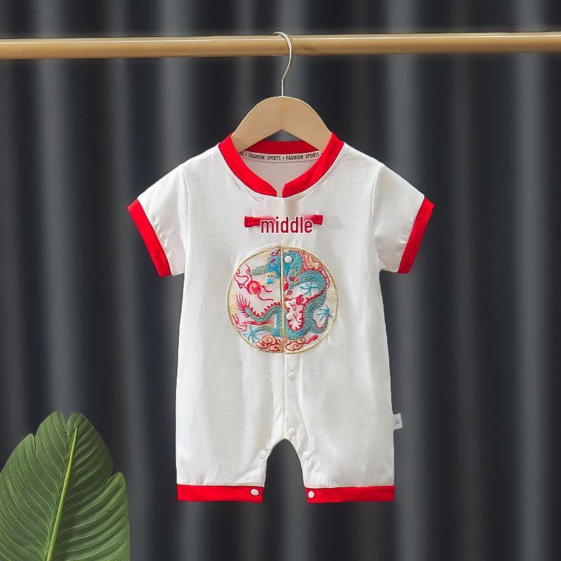 Infant & Toddler Chinese Style Summer Bodysuit - Short Sleeve, Thin Newborn Crawling Outfit