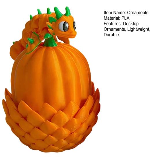 Pumpkin Dragon Egg Ornament 3D Printed Bendable Movable Body Stress Relief Toy Halloween Decoration Collectible for Home Decor