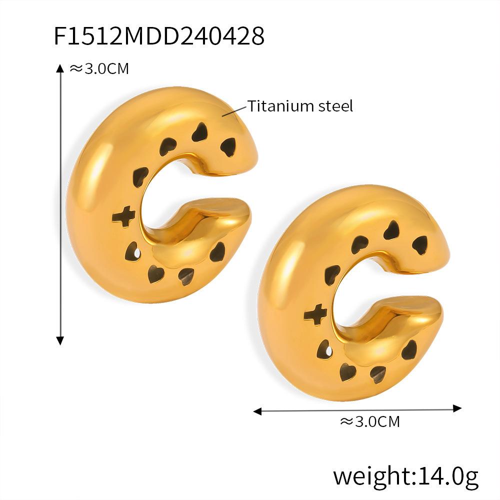 New Geometric Hollow C-Shaped Hollow Ear Clips Titanium Steel Plated 18K Gold Dripping Oil Smooth Design Earrings Versatile Jewelry Women
