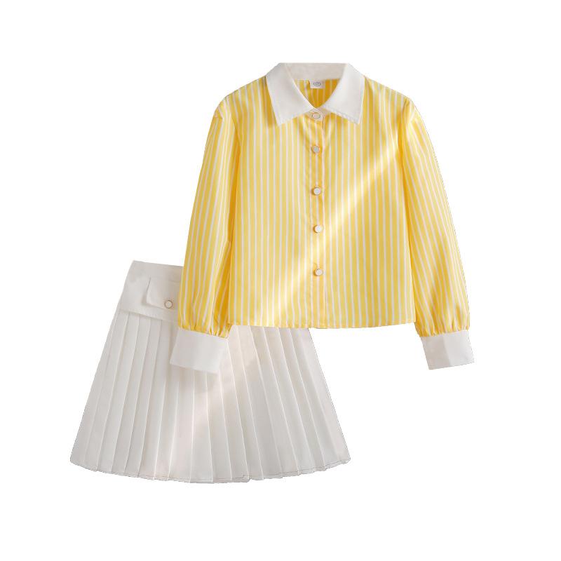 Dívčí módní set Podzimní dětský ležérní pruhovaný set s dlouhým rukávem a sukní