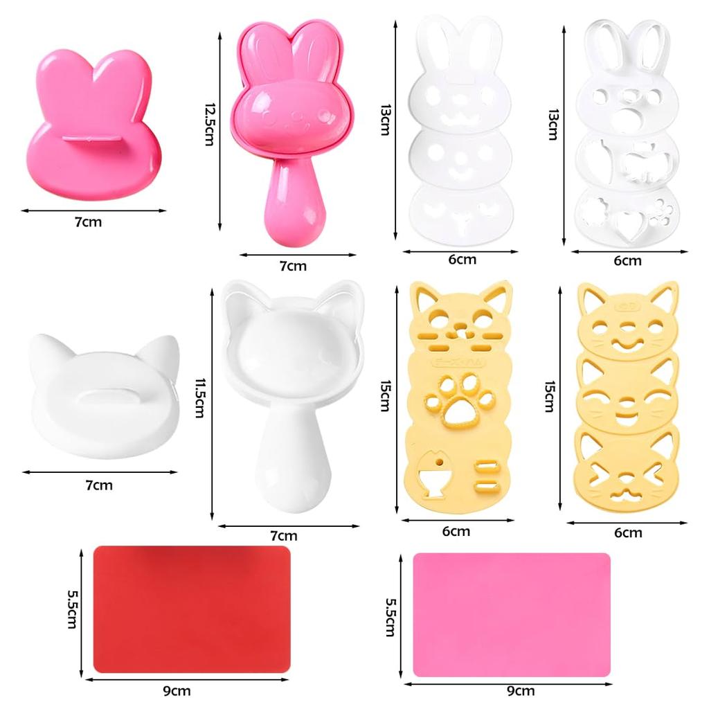 Koonafy Onigiri Molds, Cat and Rabbit, Set of 2, Onigiri Maker, Sushi Mold, Rice Mold, Bento Mold, Home Use, Cute, Character Bento, Kitchen Supplies,