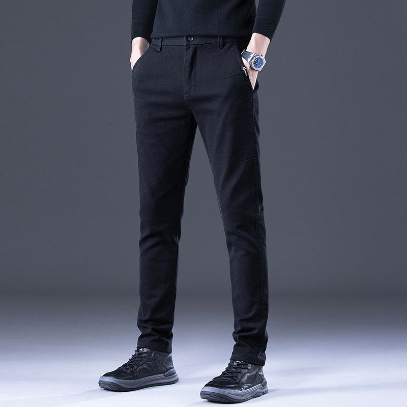 

Мужские эластичные зауженные брюки в стиле business casual, весенние и осенние, простые в уходе, для commuters, универсальные простые длинные брюки Black 32