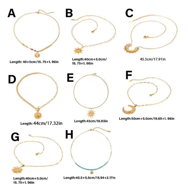 18K Gold Plated Pearls Chain Sun Pendant Necklace Sturdy Stainless Steel Waterproof Jewelry Accessory for Women