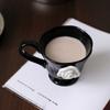 Camellia Embossed French Household Creative Breakfast Milk Cup, Ceramic Mug, Office Coffee Cup, Retro Mugs with Handle