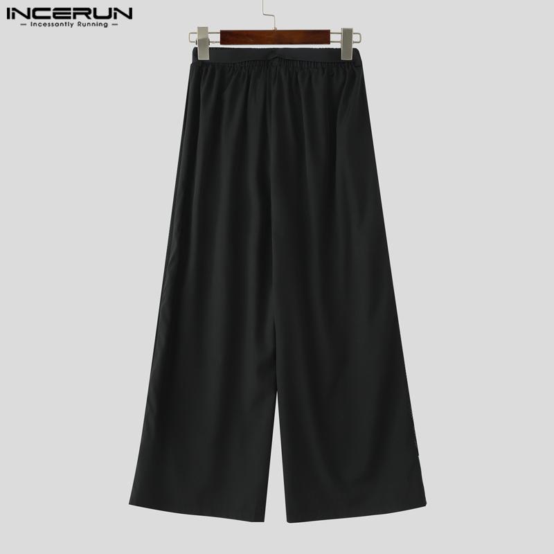 INCERUN Men's High Elastic Waist Layers Patchwork Casual Wide Legs Pants Trousers