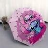 Stitch,Love Automatic Folding Umbrella   Simple 8 Rib Design, Bright Cartoon Pattern, Durable Iron Frame, Suitable For Travel, Outdoor, Beac