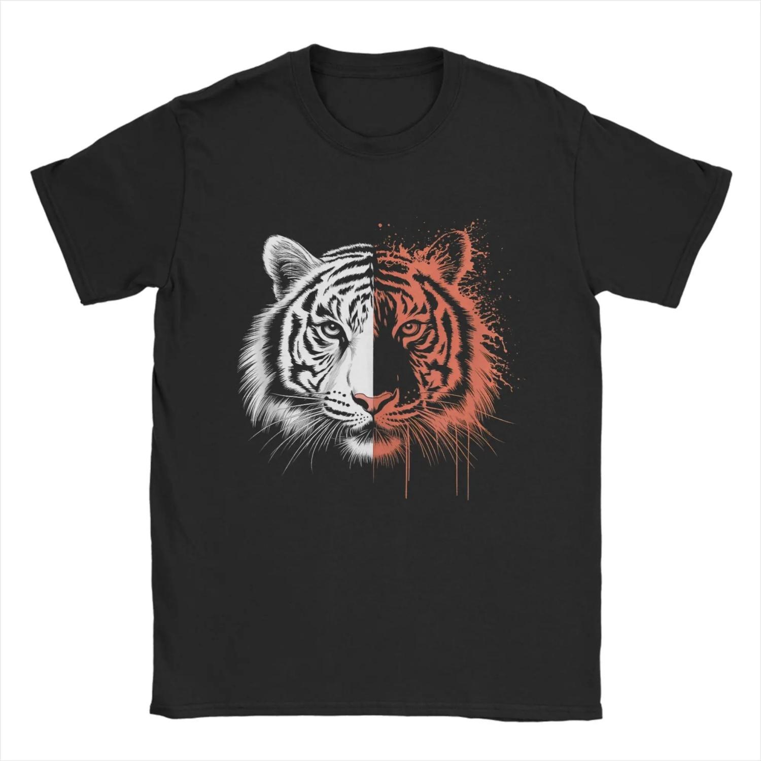Cool Tiger Animal Print  T Shirt  Casual Tee Shirt Short Sleeve Round Collar T-Shirt Cotton Printed Clothes S