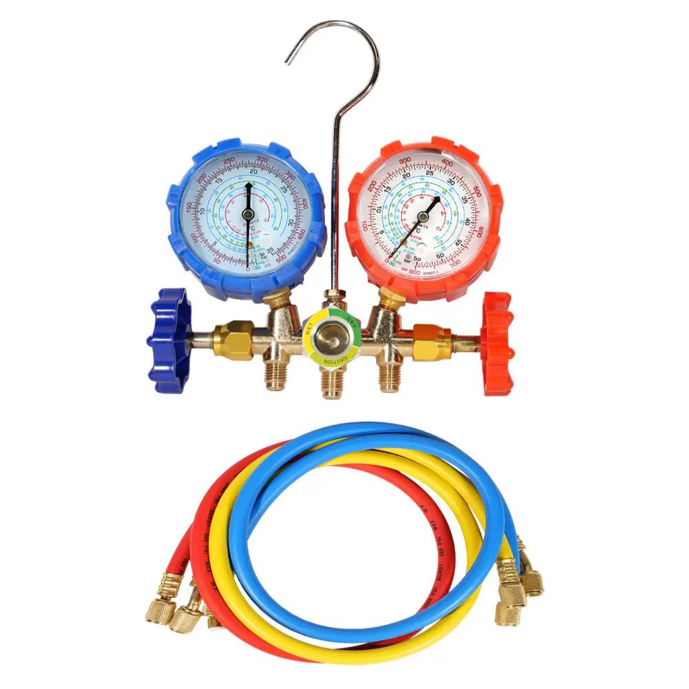 Pro 3 Way AC Diagnostic Manifold Gauge Set with Complete Hose and Hook Kit Advanced Refrigerant Testing Tool for R134A R22 R404A