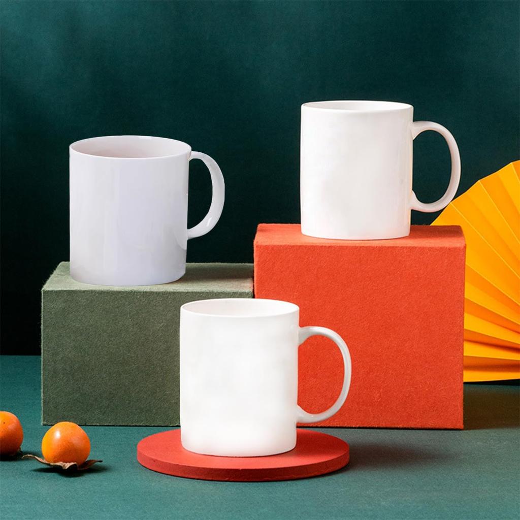 11oz White Mug Cup, Lightweight Bright Porcelain Tea Cups with Handle, Elegant and  Ceramic Coffee Cups for Tea, Hot Cocoa, Milk