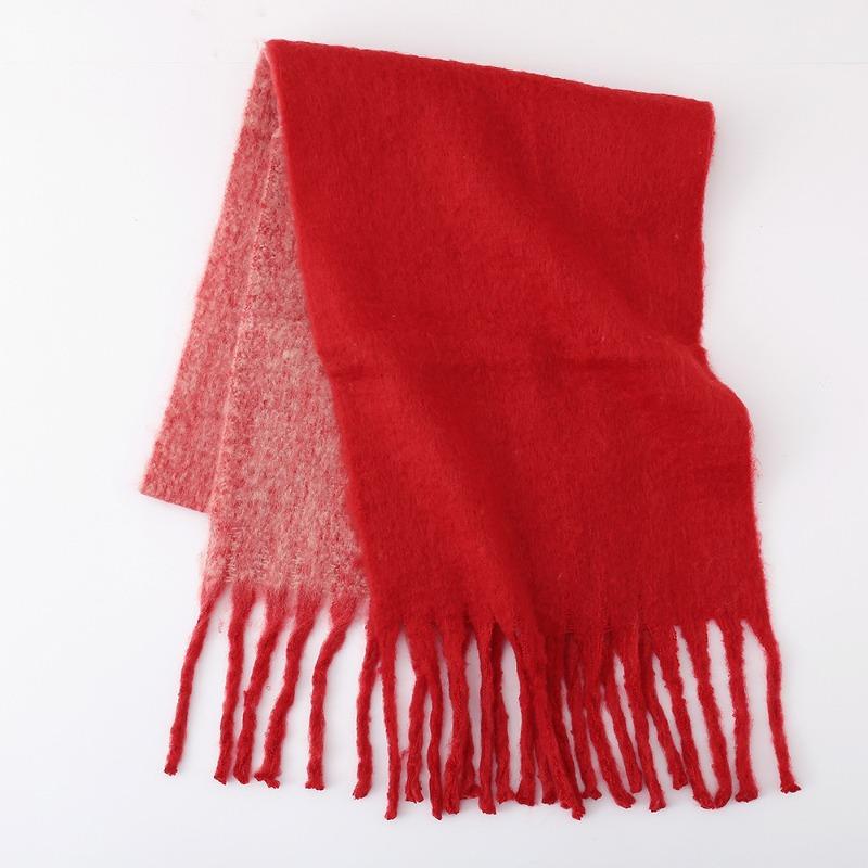 Mohair scarf women's winter two-color soft waxy thickened autumn and winter coarse fringed versatile couple scarf