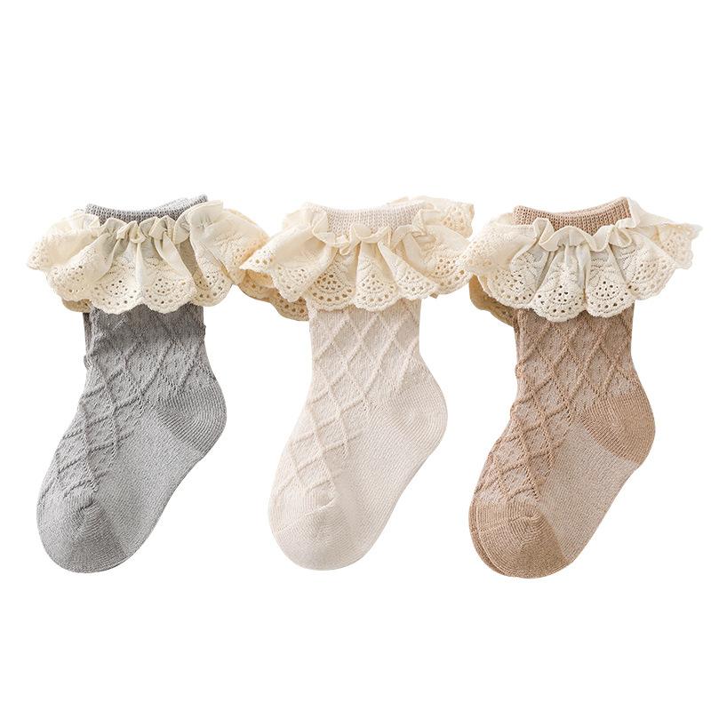 Baby Socks Spring Andautumn Styles Children's Socks Lace Socks Class A Cotton Mid-calf Socks Girls' Short Socks Infants and Toddlers 0-5 Years Old