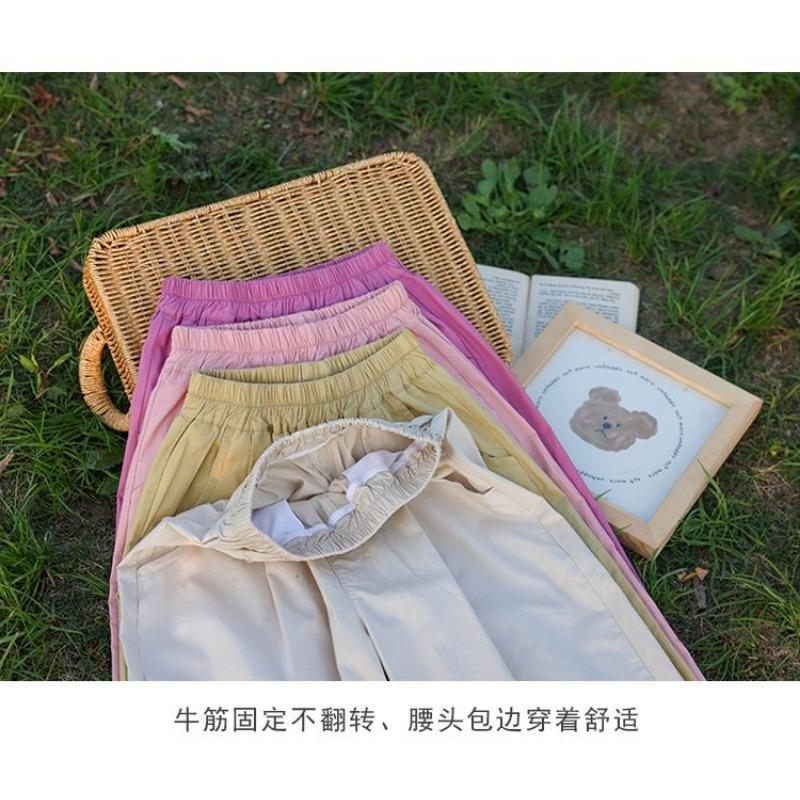 Girls Kids Casual Loose Solid Color Wide Leg Cropped Anti Mosquito Pants