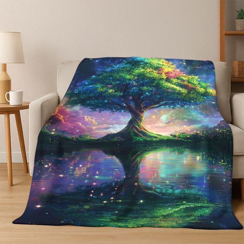 Tree of Life Nordic Mythology Yggdrasil Nature Cartoon Flannel Blanket Soft Throw Blanket for Bedroom Living Room Bed Travel Kid