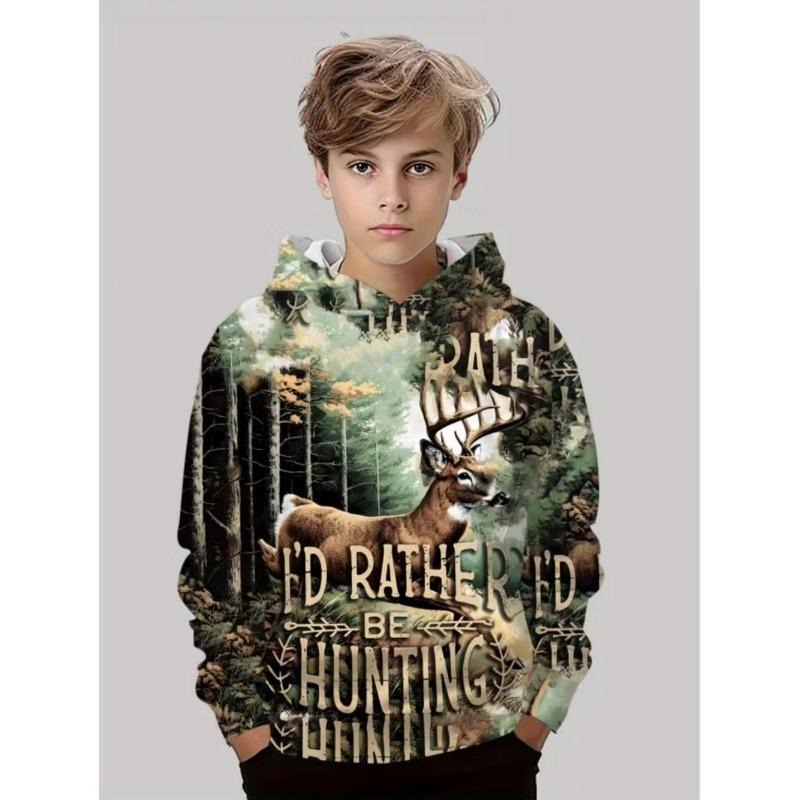 Felpe da Caccia al Cervo per Ragazzi Animali Mimetismo Outdoor Stampa Completa 3D Primavera Autunno Vestiti per Bambini Semplice Casual Felpa Top