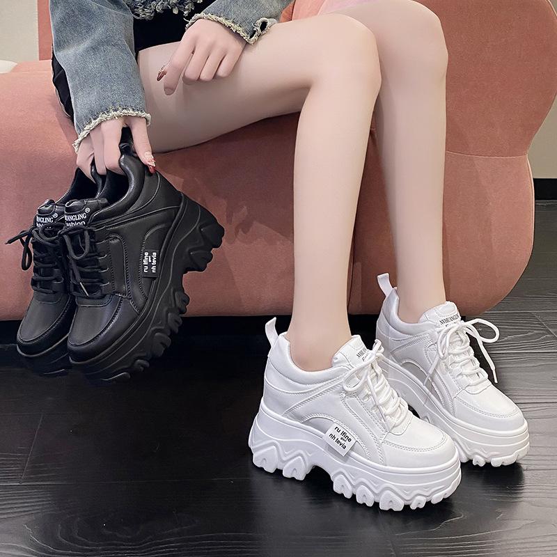 Platform Heel Heightening Shoes for Ladies Spring and Autumn Fashion Lace-up Sports Casual Shoes