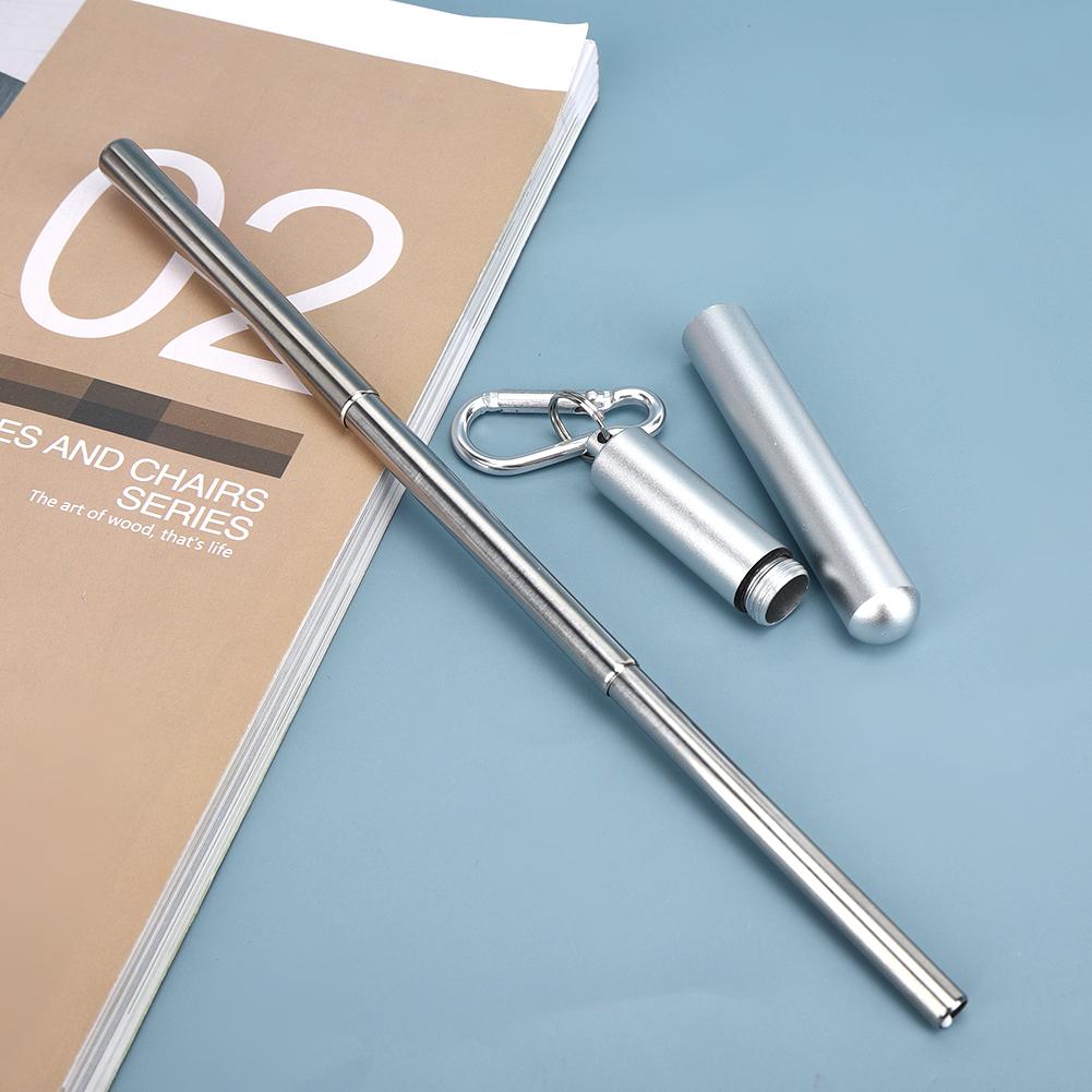 Reusable Stainless Steel Straight Straw Portable Retractable Drinking Straw Cleaning Brush Kit