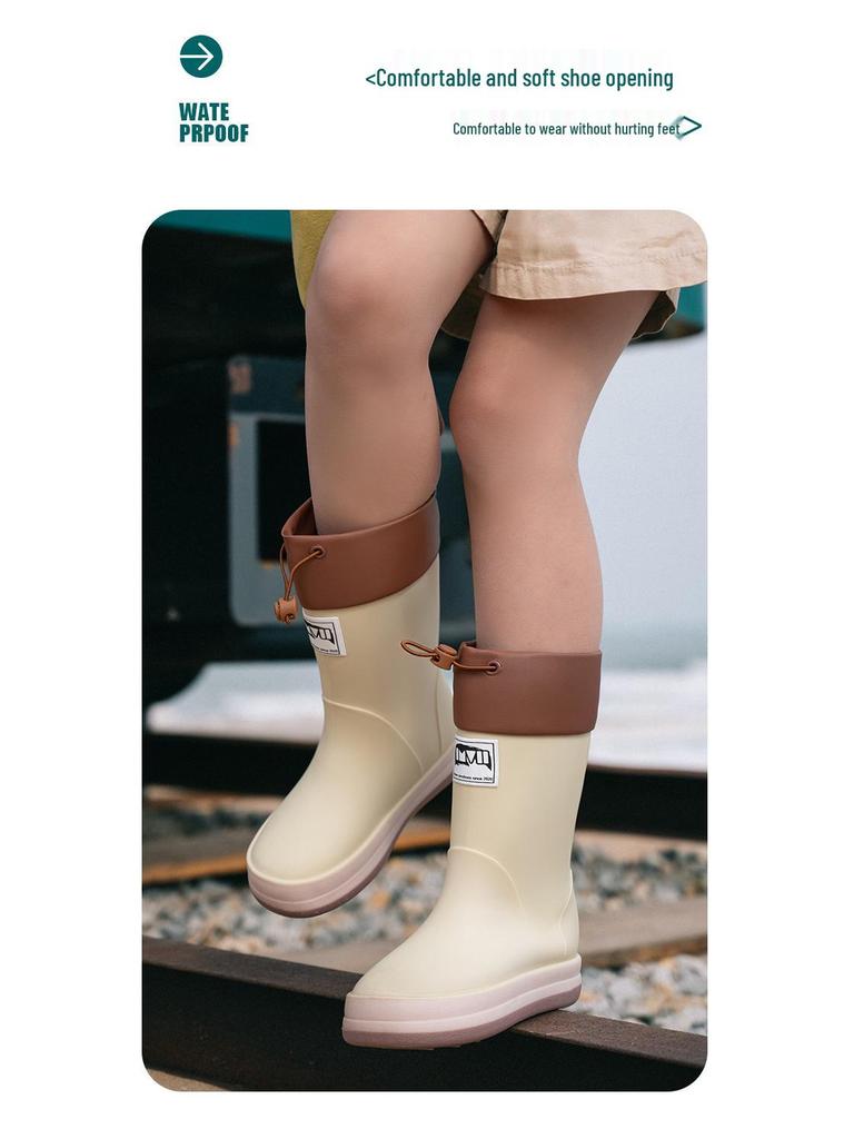 Wasserdichte Mid-Calf Anti-Rutsch Stiefel mit Kordelzug für Alle Jahreszeiten - Eltern-Kind-Stil Japanische Gummistiefel für Männer