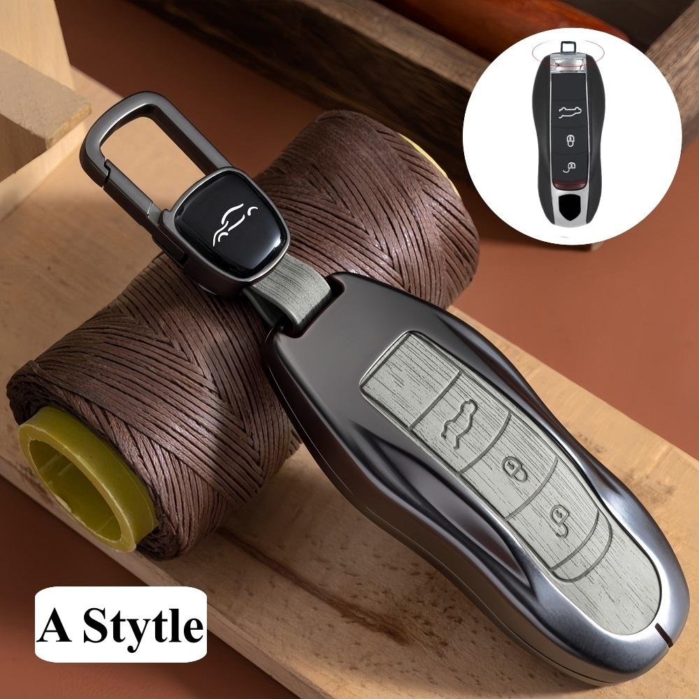 Luxury Genuine Leather for Porsche Boxster Cayman Panamera Cayenne Macan 718/911 Taycan Car Key Case Cover Protective Keychain