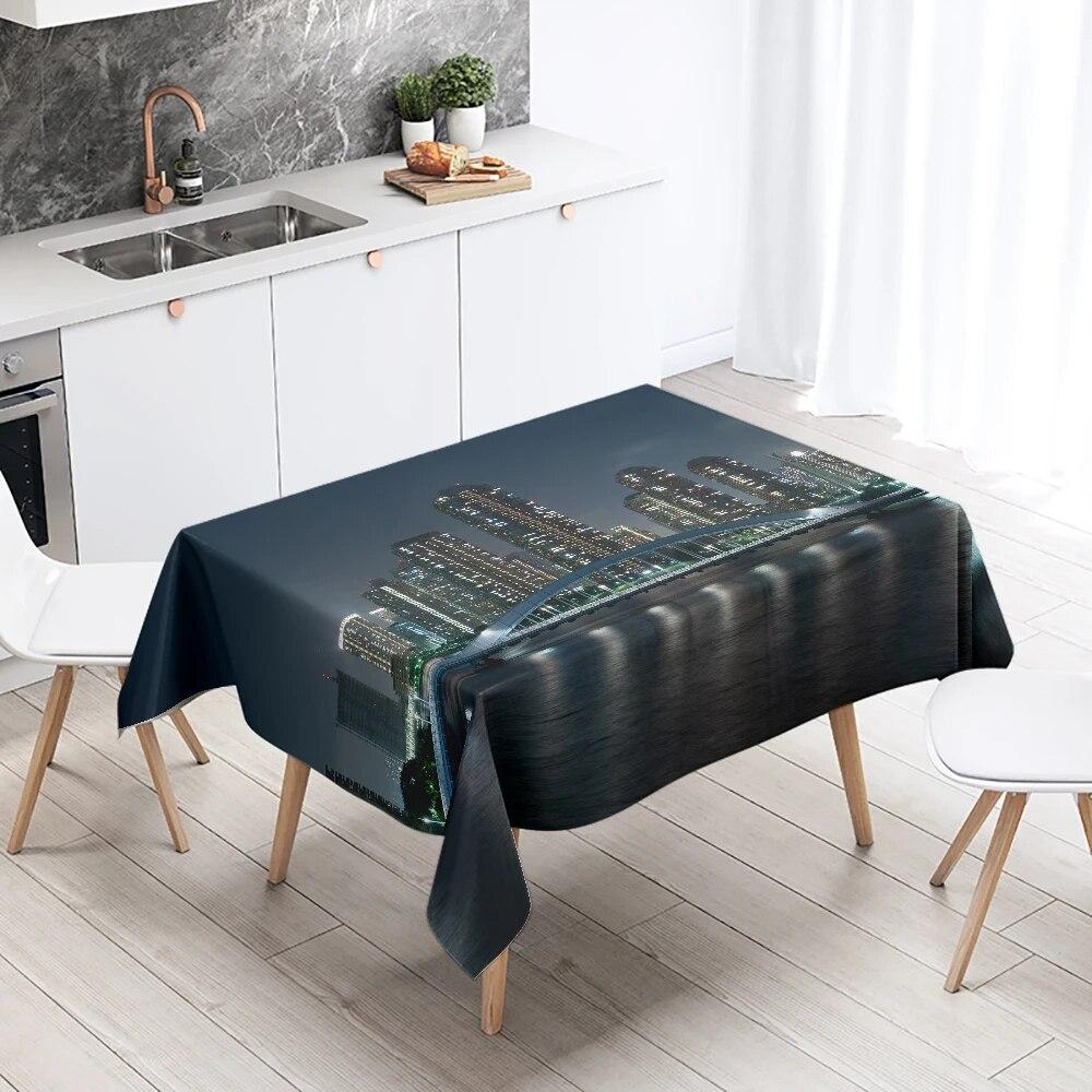 World Famous City Building Night Scene Tablecloth Party Restaurant Table Decoration Waterproof Kitchen New Home
