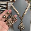 French European Vintage Vintage Heavy Industry Zircon Flower Necklace Earrings Court Classical Earrings