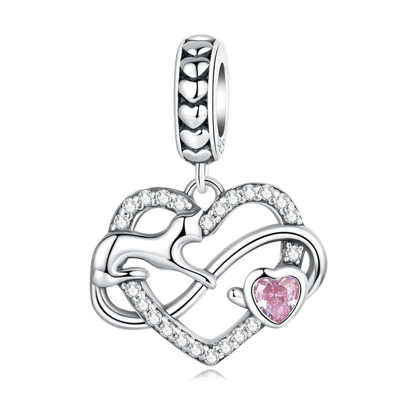 BAMOER 925 Silver Mother & Daughter Bead Affinity Heart Charm for Women Bracelet Bangle DIY Mother's Day Gift BSC687