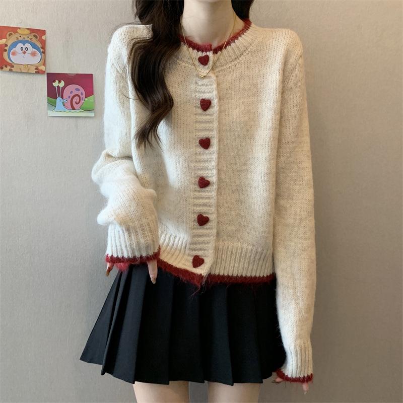 

Women s Love Button Knitted Cardigan Sweater Early Autumn Sweater Soft Knitted 3XL абрикосовый