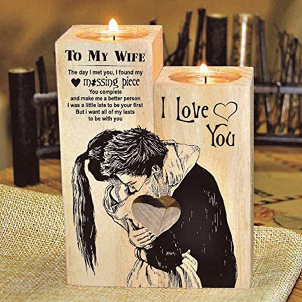 Family Candle Holder with Candle Wooden Candle Holder Heart Shaped Craft Candlestick Gift for