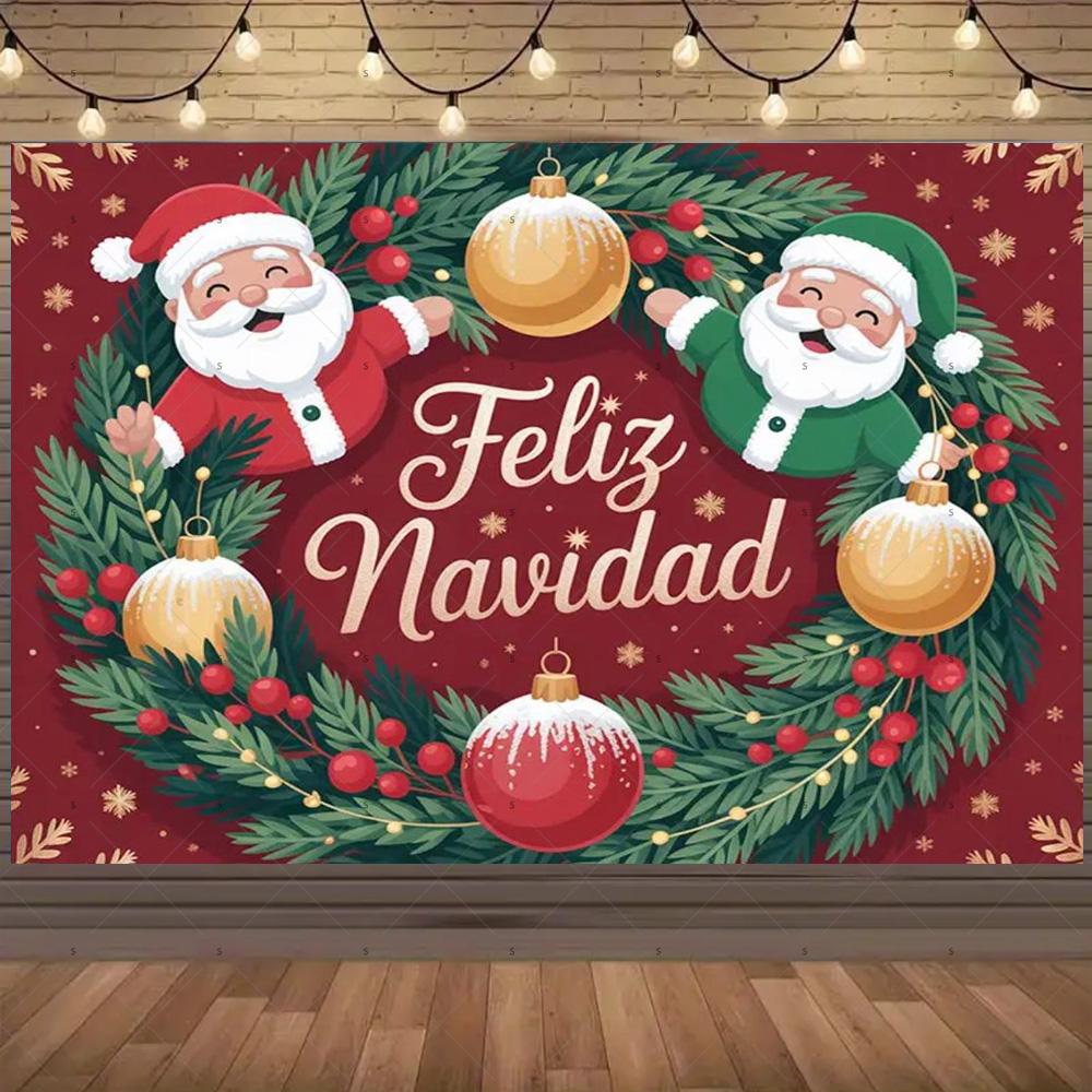 Winter Christmas Background Banner Spanish Christmas Party Decoration Xmas Tree Santa Claus Backdrop Supplies Photography Props