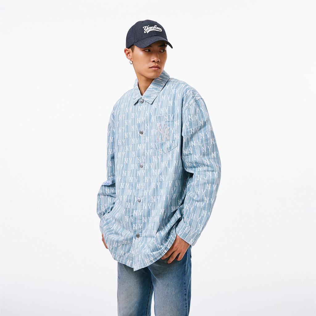 New MLB New York Yankees SS24 Denim Jacket Spring Fall Unisex Light Blue 3ADRM0341-50BLL