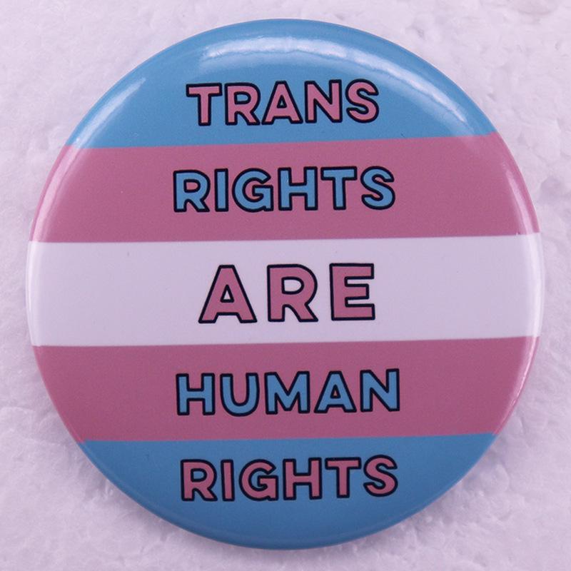 Blue, Pink & White Striped Brooch - Tinplate Badge for Friends