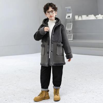 Kids Boys Autumn Winter  Woolen Jacket Coats Plus Velvet Thicken Children Boy Outerwear 2 Colors