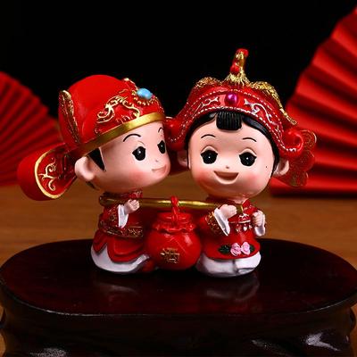 Chinese Wedding Dolls Resin Ornaments - Home Decoration and Wedding Gift with Phoenix Crown Elements